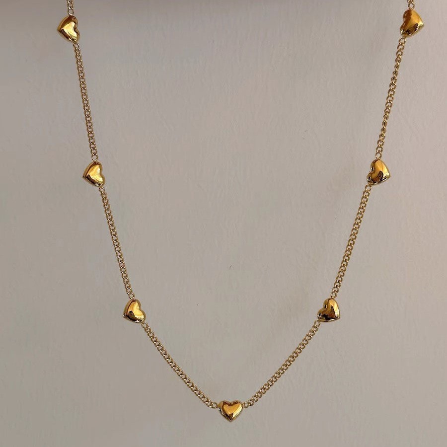 Gold-Tone Titanium Steel Heart Charm Necklace for Women