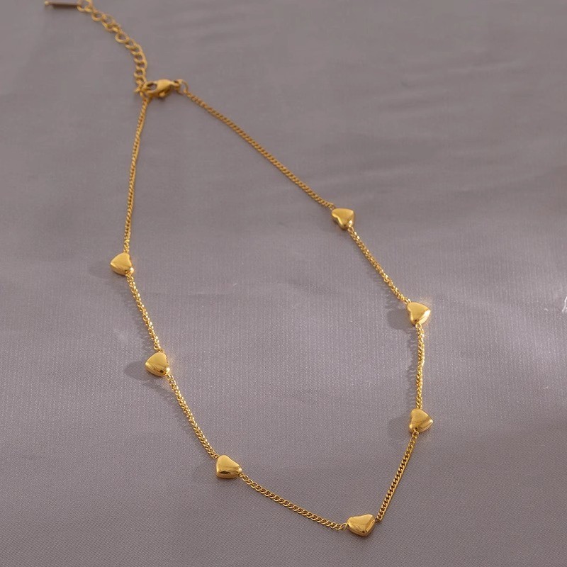 Gold-Tone Titanium Steel Heart Charm Necklace for Women