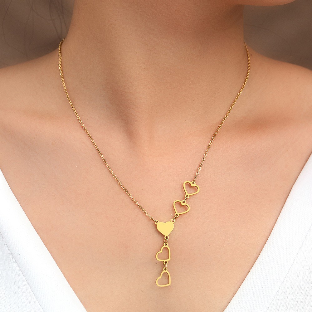 Romantic Multi-Heart Y Necklace – Titanium Steel Gold Plated Lariat Jewelry
