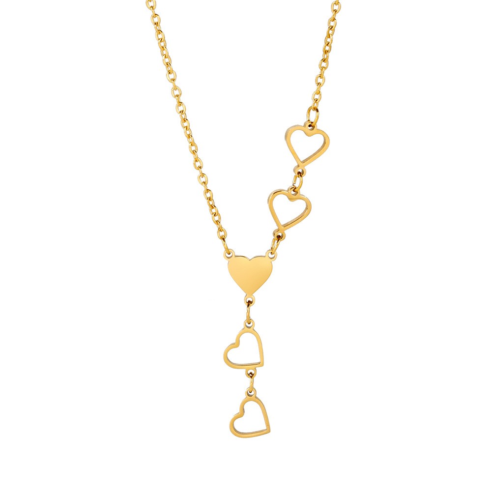 Romantic Multi-Heart Y Necklace – Titanium Steel Gold Plated Lariat Jewelry
