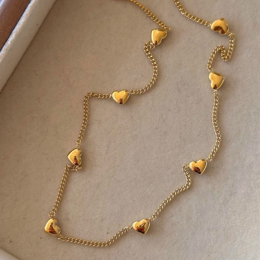 Gold-Tone Titanium Steel Heart Charm Necklace for Women