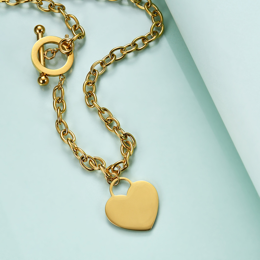 Heart OT Necklace Personalized Custom Engraved Stainless Steel Anti Tarnish Cuban Chain Necklace for Women