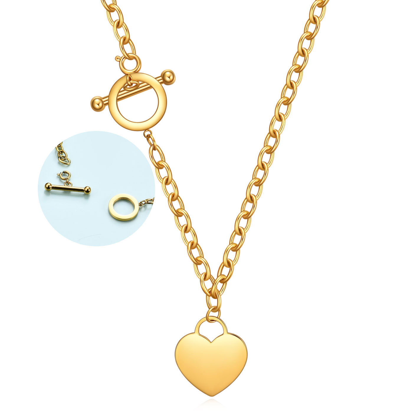 Heart OT Necklace Personalized Custom Engraved Stainless Steel Anti Tarnish Cuban Chain Necklace for Women