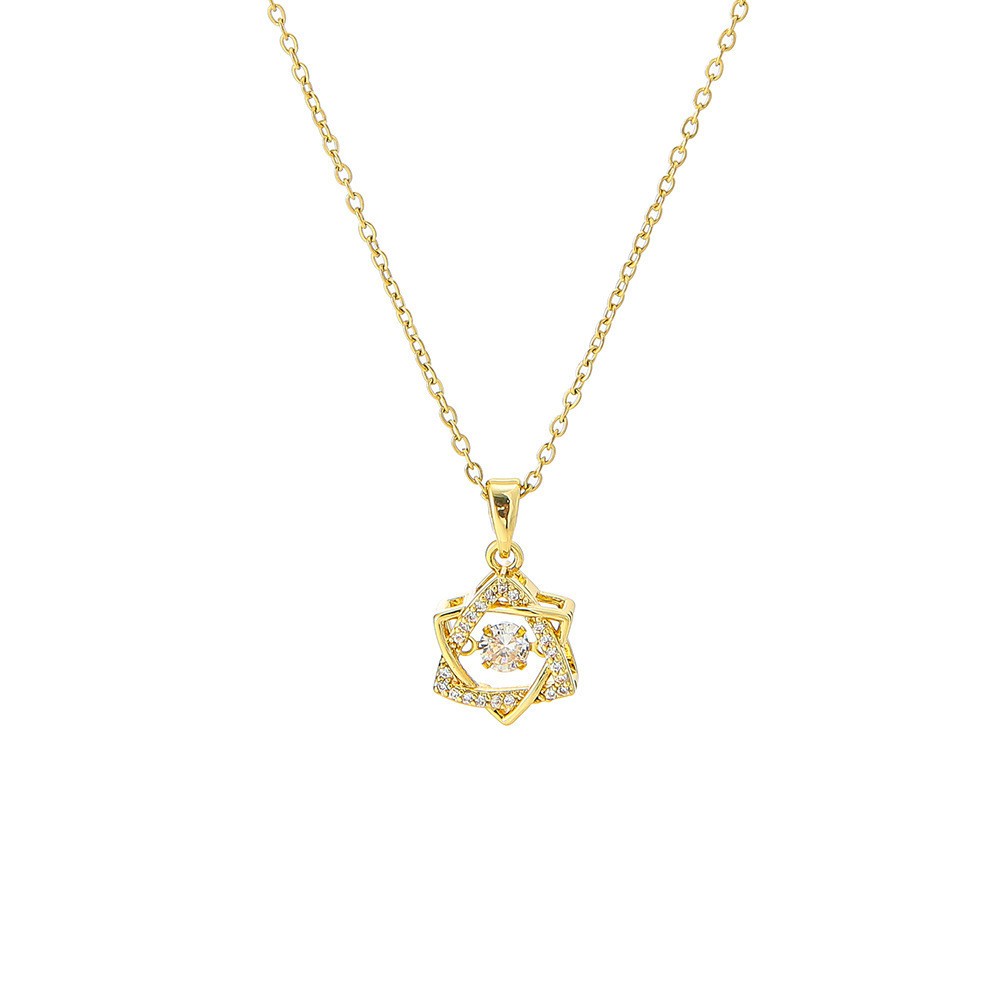 Gold Star Pendant Necklace – Titanium Steel Six-Pointed Star with Cubic Zirconia