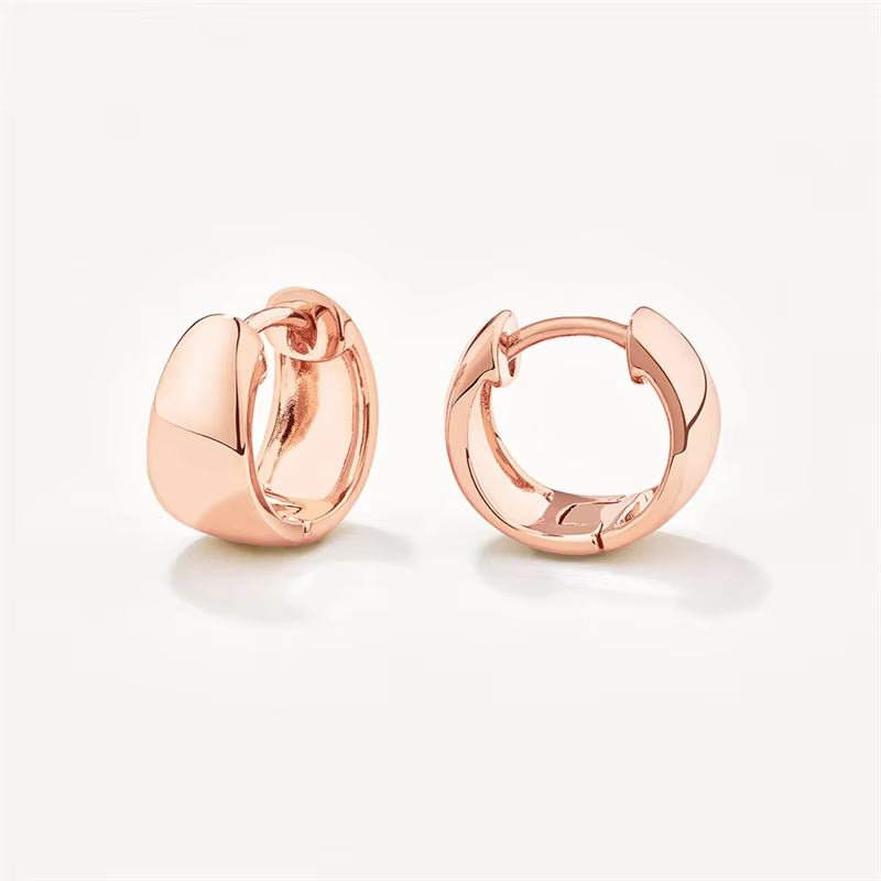 High Quality 925 Sterling Silver 18k Gold Chunky Polished Huggie Hoop Earrings Women