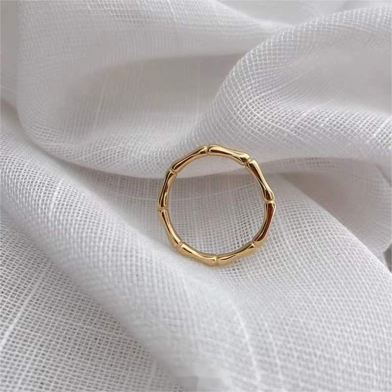 High Quality Bamboo Shape Stainless Steel Gold Plated Fashion Women Ring Jewelry