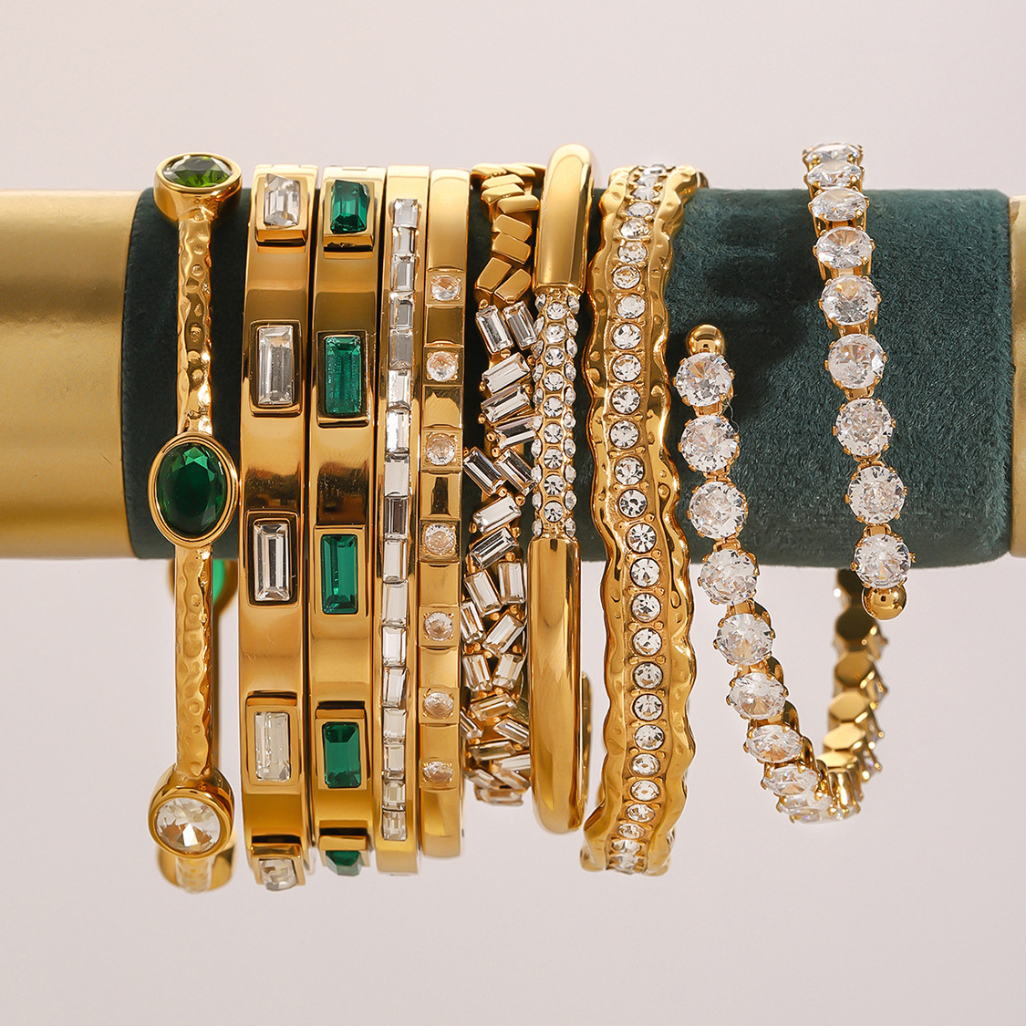 High Quality Trendy Stainless Steel Women 18k Gold Plated Opening Cuff Zircon Fashion Jewelry Bracelets Bangles