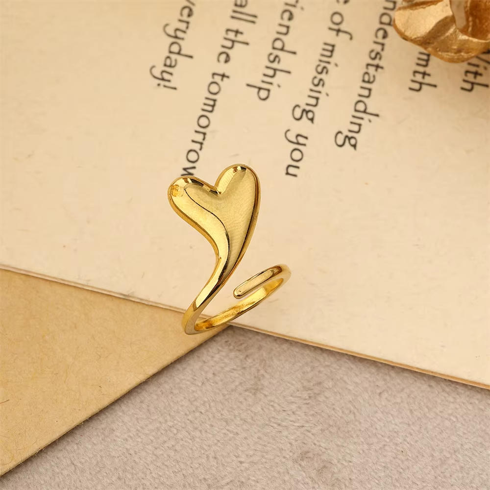 Adjustable Hollow & Solid Heart Rings – 18K Gold Plated 316L Stainless Steel Open Band Jewelry