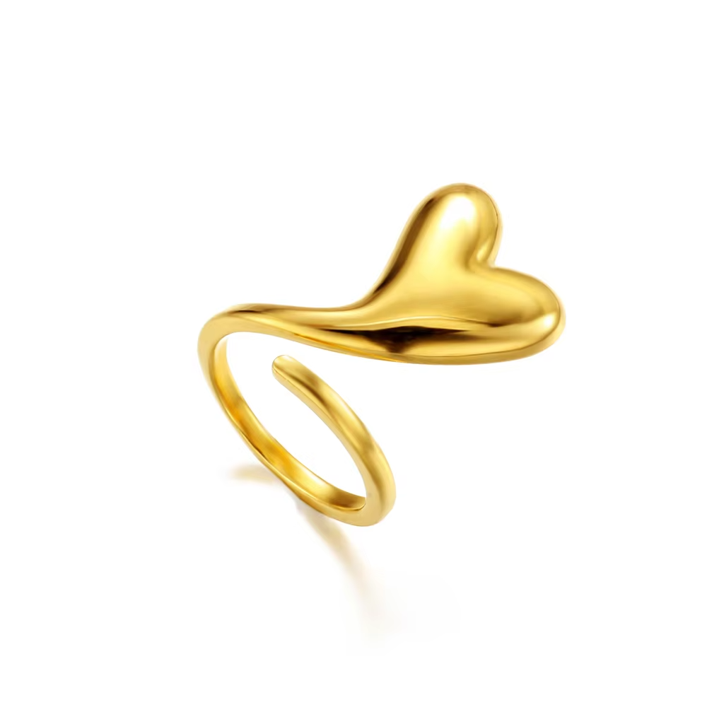 Adjustable Hollow & Solid Heart Rings – 18K Gold Plated 316L Stainless Steel Open Band Jewelry