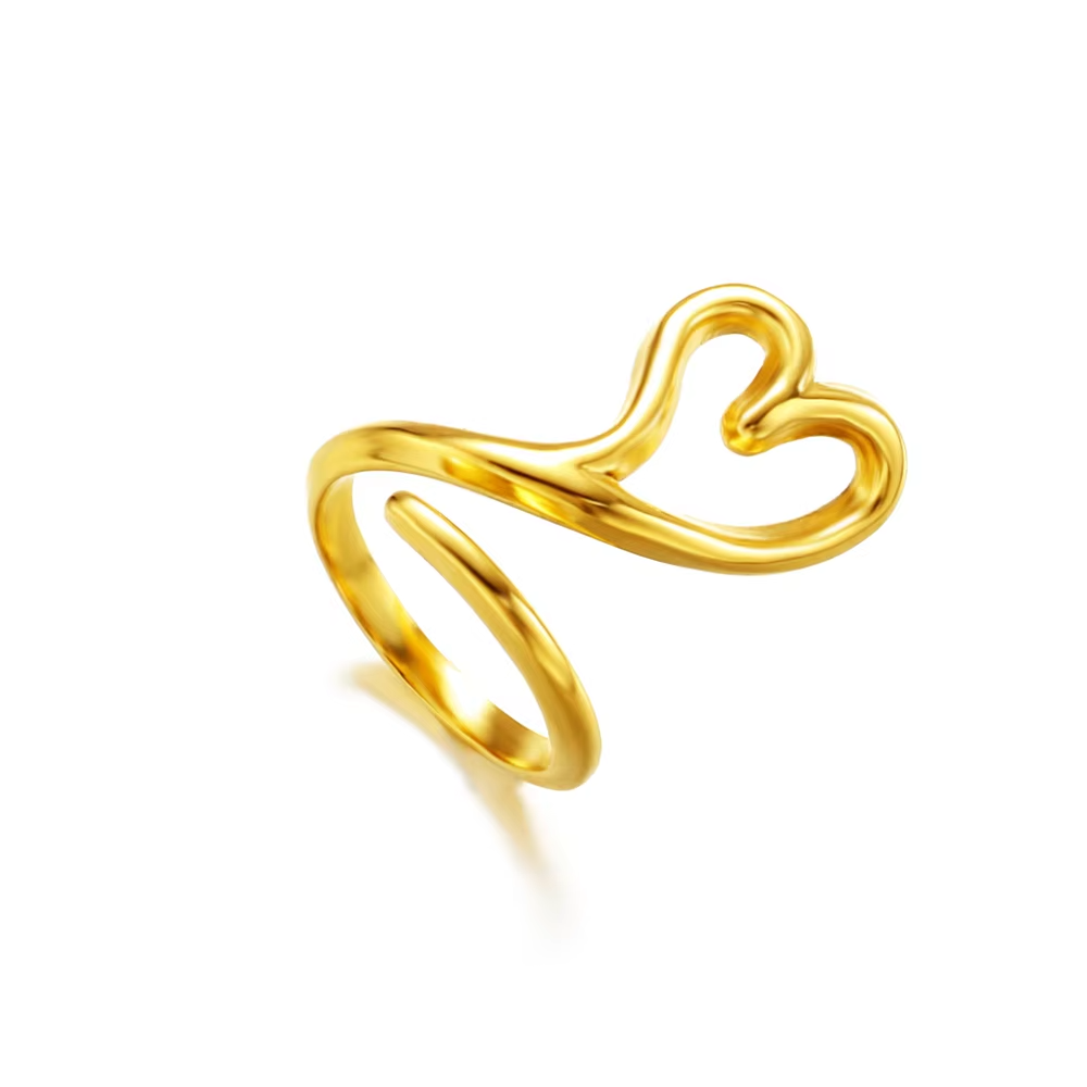 Adjustable Hollow & Solid Heart Rings – 18K Gold Plated 316L Stainless Steel Open Band Jewelry