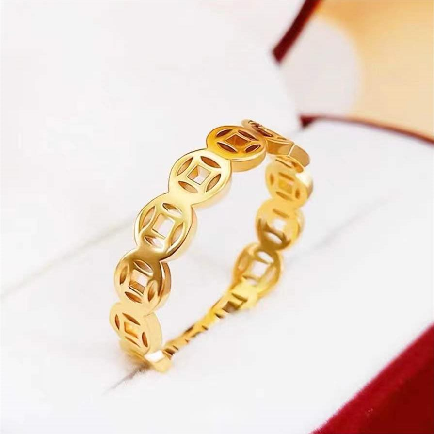 Hollow Pattern Gold Plated Stainless Steel Ring for Women Vintage Inspired Fashion Jewelry