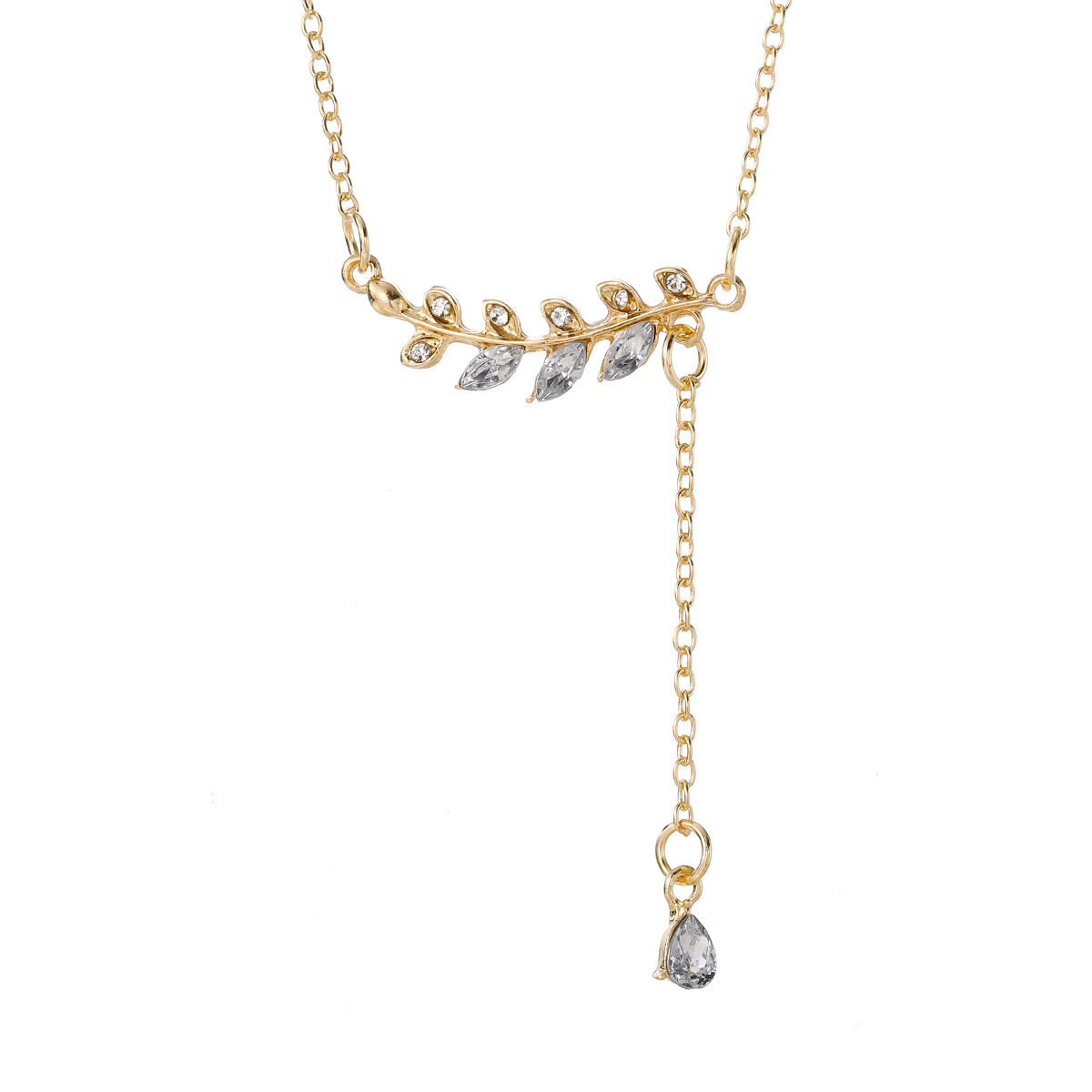 Hot Selling Diamond Studded Leaf Drop Necklace Simple and Versatile Women's Necklace Fashion Jewelry