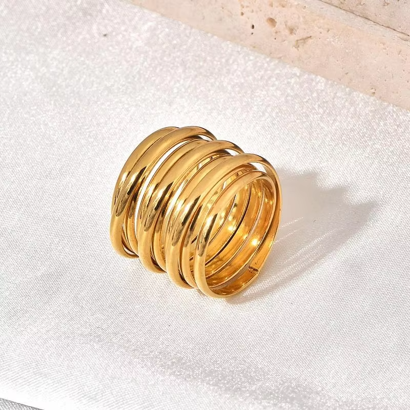 INS Style Multi-Layer Gold Plated Stainless Steel Fashion Ring – Bold Minimalist Commuter Ring for Women