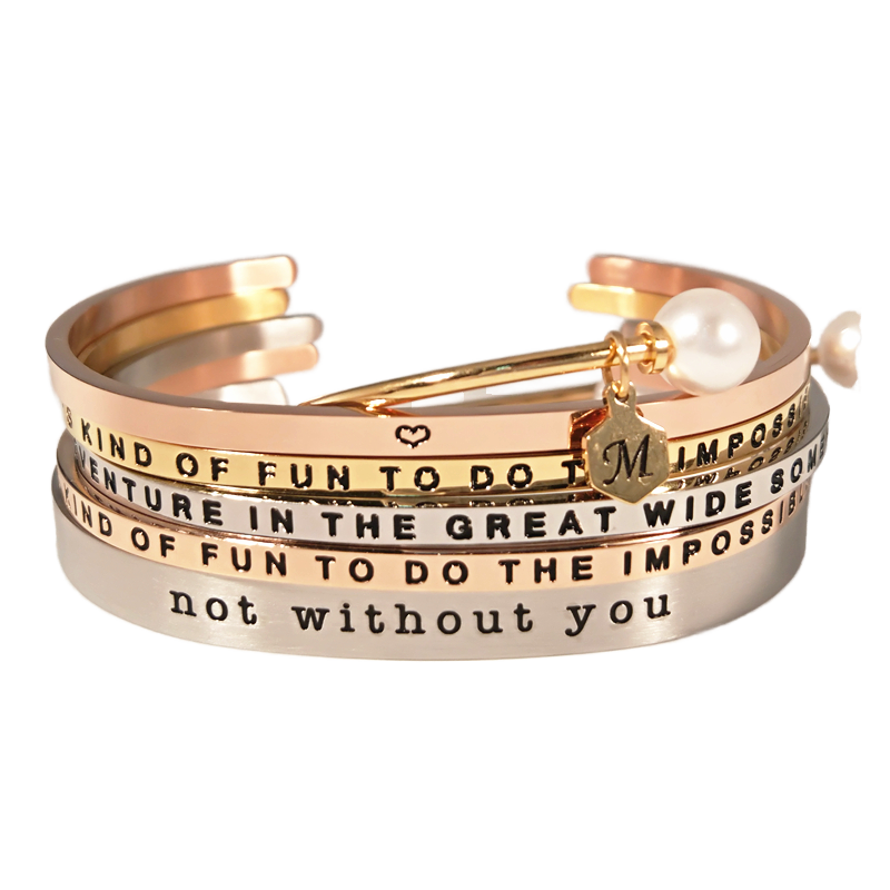 Inspiring Religious Metal Stainless Steel Bracelet Trendy Stacking Motivational Mantra Letter Engraved Custom Cuff Bangle