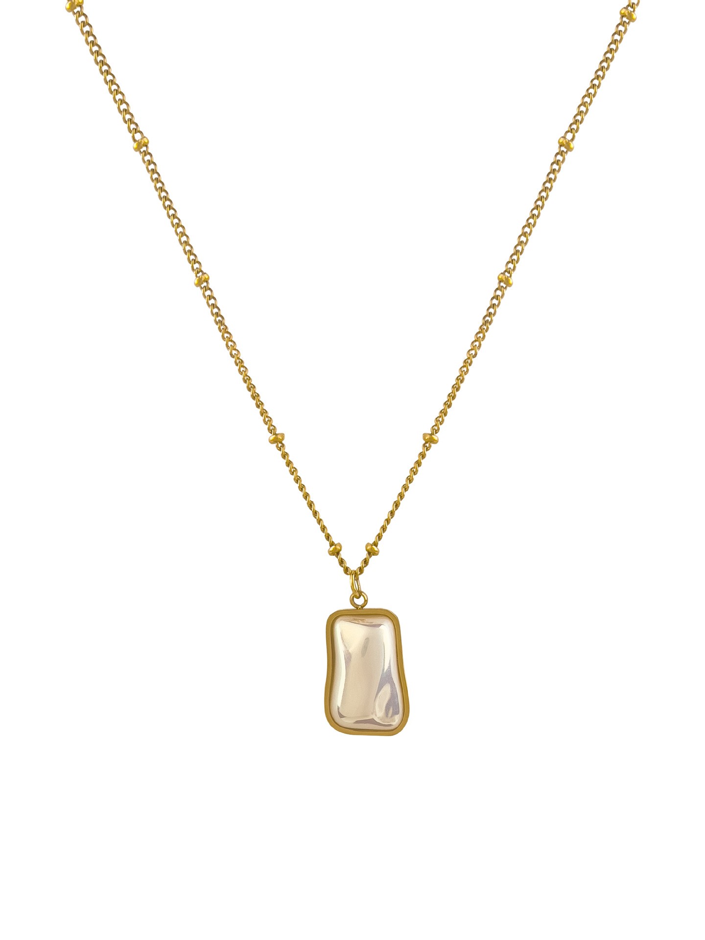 Baroque Irregular Shell Pendant Necklace – Titanium Steel Gold Chain
