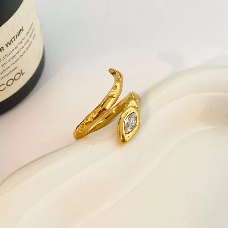 Irregular Snake Shape Open Ring – 18K Gold Plated Stainless Steel Adjustable Ring for Women