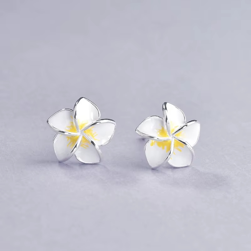 Jewellery Wholesale Sweet Style Plumeria S925 Sterling Silver Earrings for Women Engagement Wedding Gift
