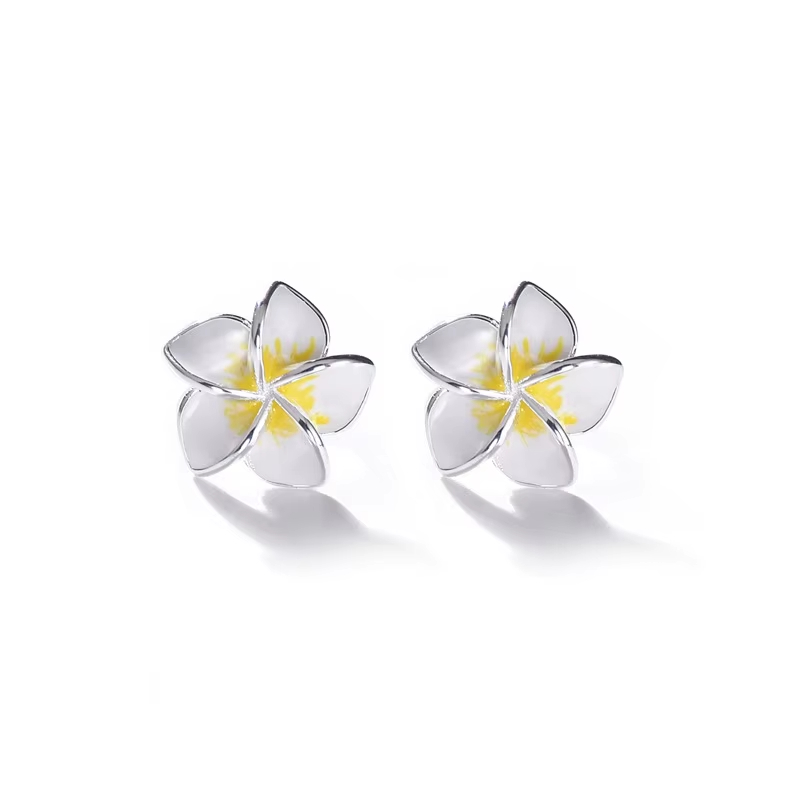 Jewellery Wholesale Sweet Style Plumeria S925 Sterling Silver Earrings for Women Engagement Wedding Gift
