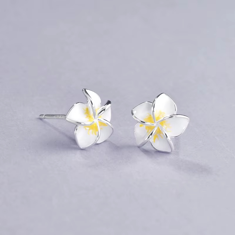 Jewellery Wholesale Sweet Style Plumeria S925 Sterling Silver Earrings for Women Engagement Wedding Gift
