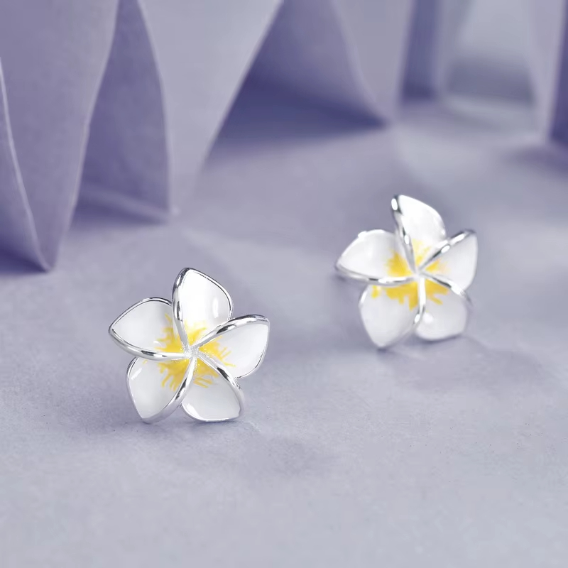 Jewellery Wholesale Sweet Style Plumeria S925 Sterling Silver Earrings for Women Engagement Wedding Gift