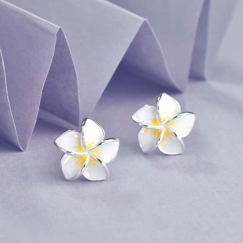 Jewellery Wholesale Sweet Style Plumeria S925 Sterling Silver Earrings for Women Engagement Wedding Gift
