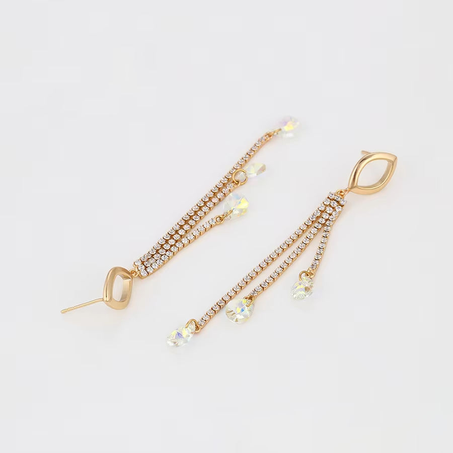 Jewelry Fashion Jewelry Elegant Lively Daily Rectangle Agile Tassel Small Stone 18K Gold Plated Color Earrings