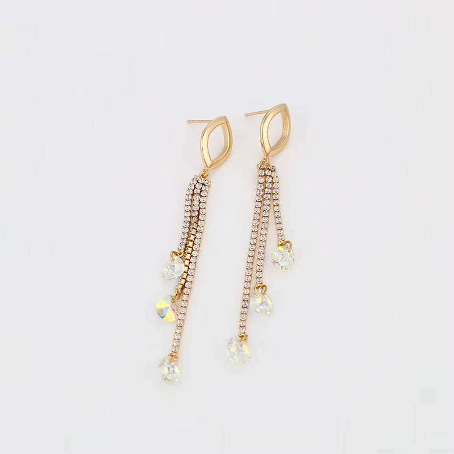 Jewelry Fashion Jewelry Elegant Lively Daily Rectangle Agile Tassel Small Stone 18K Gold Plated Color Earrings