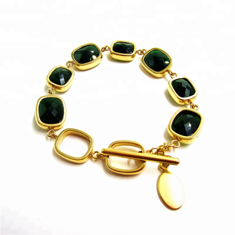 Jewelry Stainless Steel BF Bangle Black Glass Stone Charms for Bracelets for Man with Gold Plated