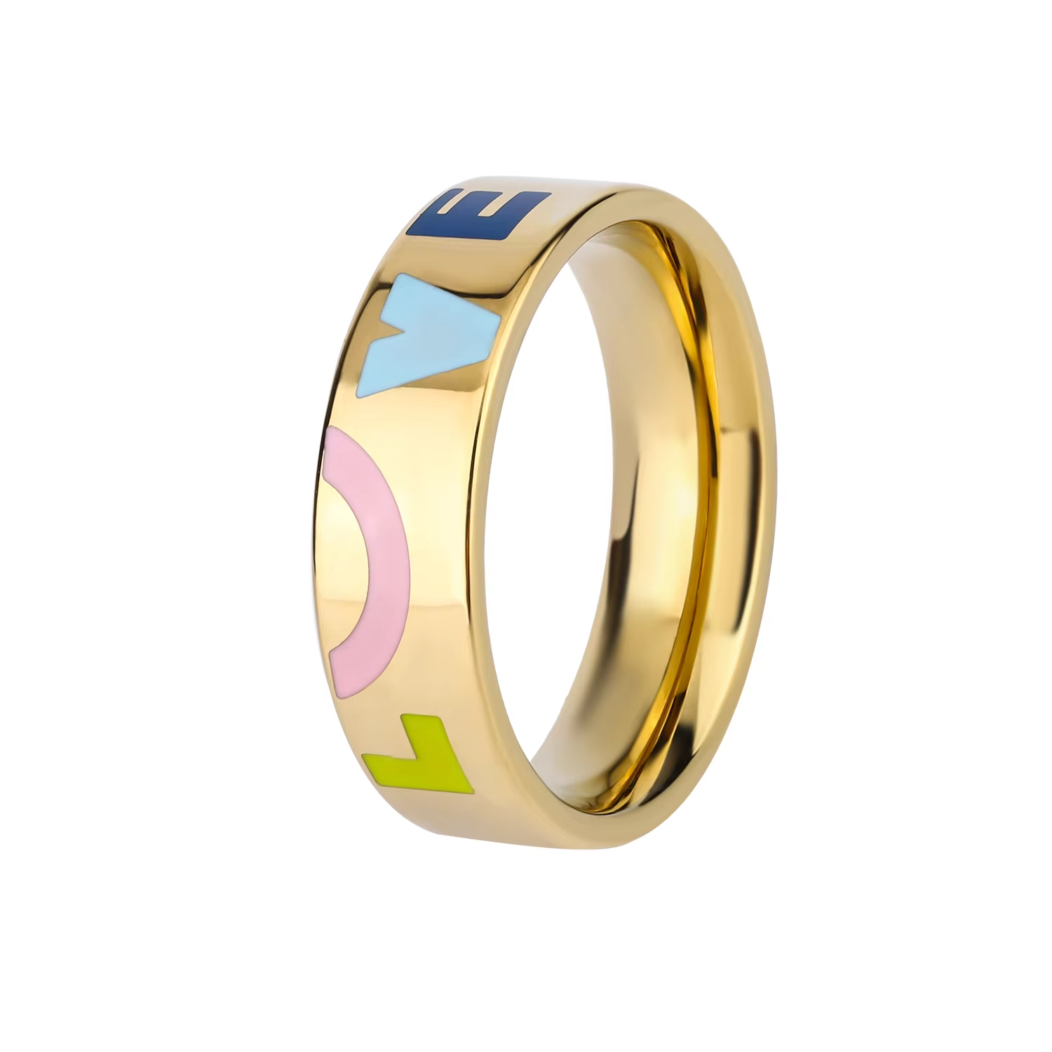 LOVE Enamel Letter Ring – Colorful 18K Gold Plated 316L Stainless Steel Band for Women and Girls