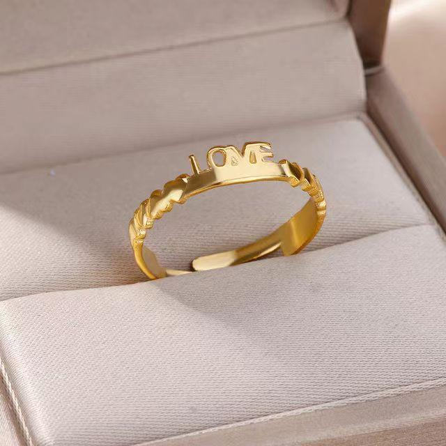 LOVE Engraved Female Finger Ring - Elegant Gold Plated Design