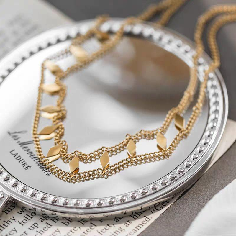 Layered Geometric Gold Necklace – Minimalist Multi-Strand Statement Chain