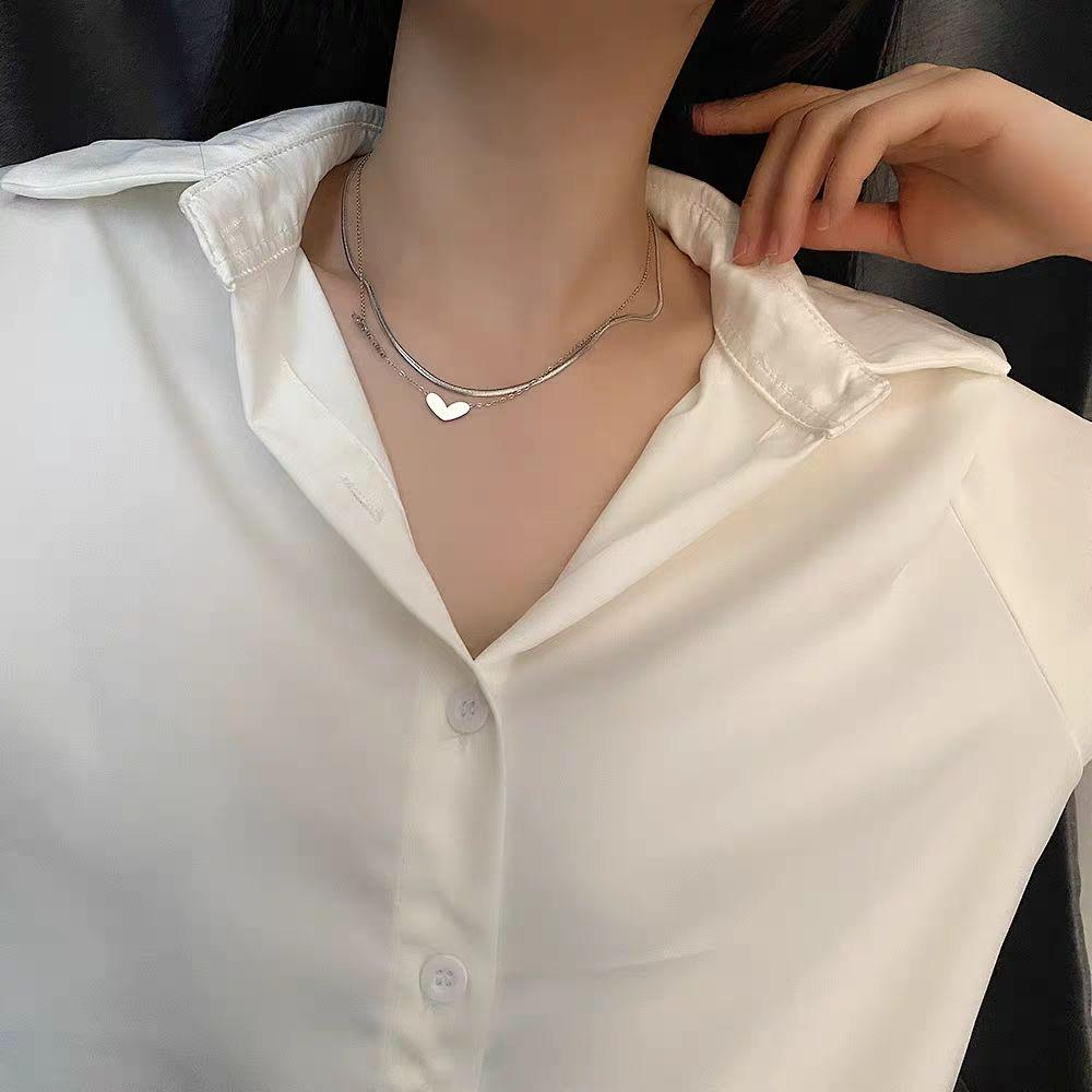 Layered Silver Heart Pendant Necklace for Women