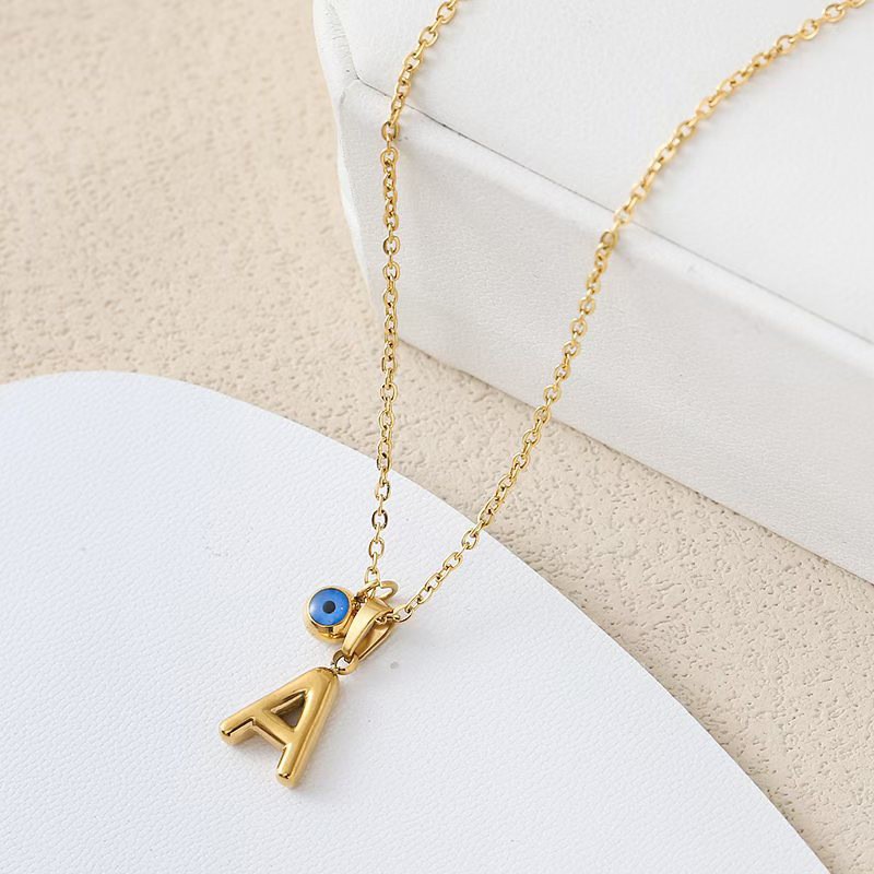 Gold Initial Pendant Necklace with Evil Eye Charm – Personalized Jewelry