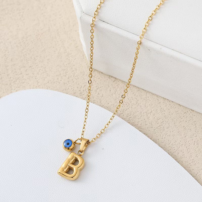 Gold Initial Pendant Necklace with Evil Eye Charm – Personalized Jewelry