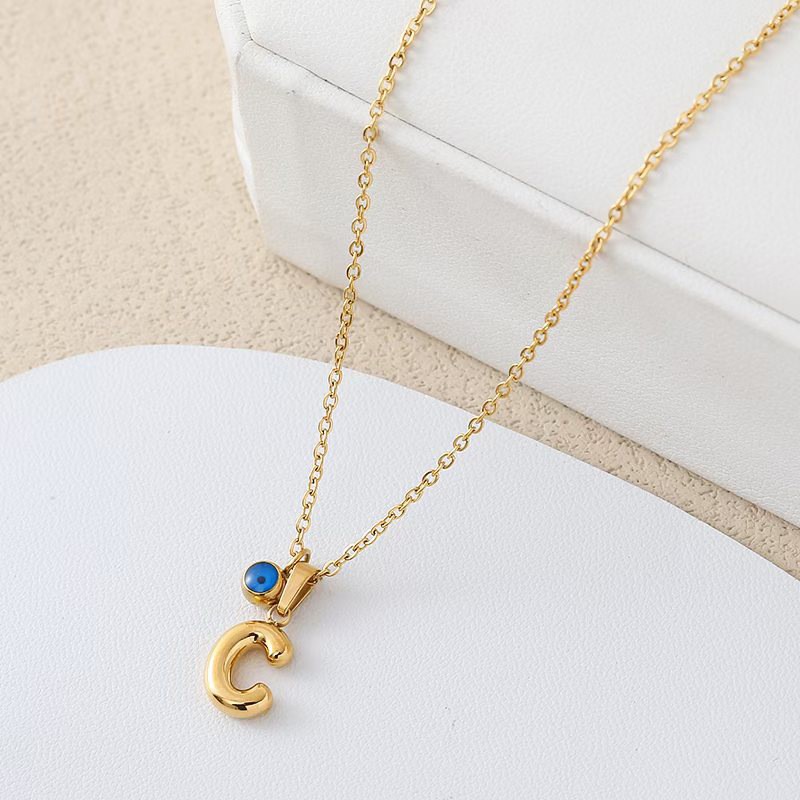 Gold Initial Pendant Necklace with Evil Eye Charm – Personalized Jewelry