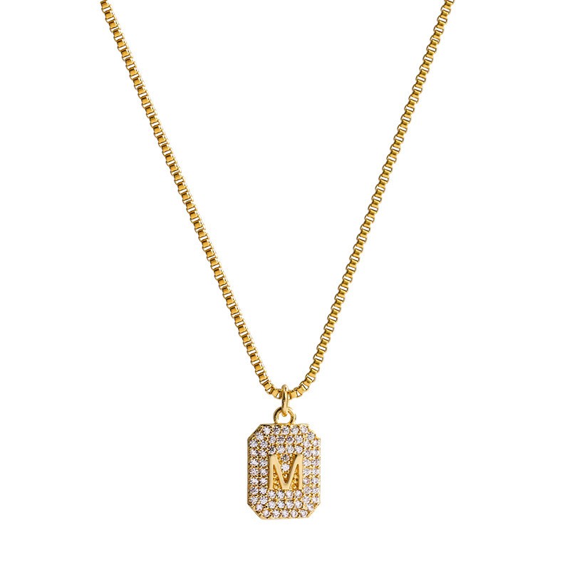 Gold Titanium Steel Initial M Pendant Necklace with Crystals – Dainty Personalized Jewelry