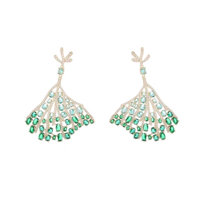 Light Luxury High-End Women's Jewelry Earrings Elegant Banquet Jewelry Fan Design Women's ZIRCON Earrings