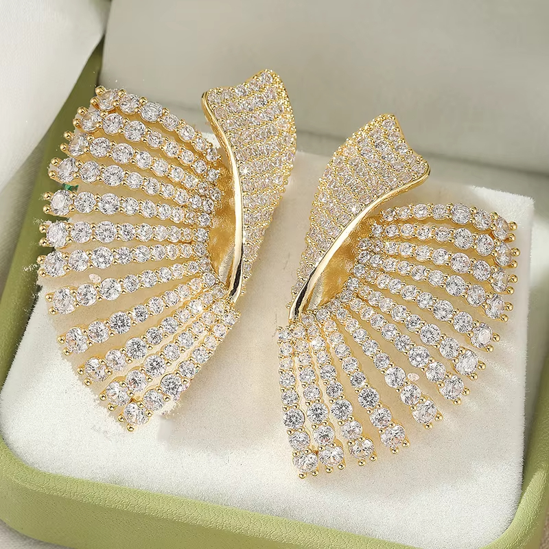 Luxury Color,White Zircon Big Leaf Earrings High Quality CZ Women Silver,Gold Plated Jewelry Wedding Bride Large Earrings