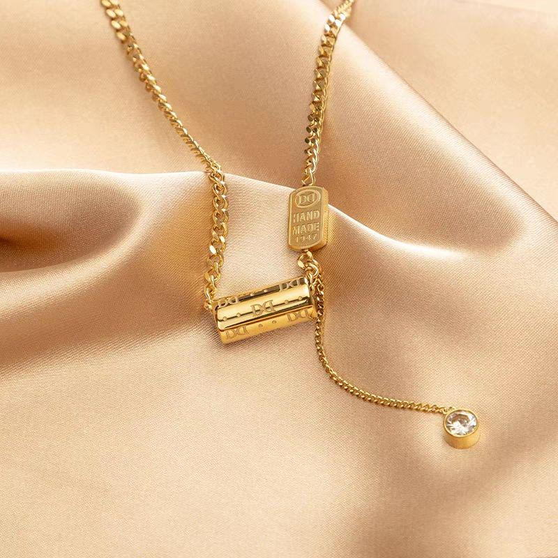 Luxury Gold Cylinder Pendant Necklace for Women - Handmade Elegant Jewelry Gift
