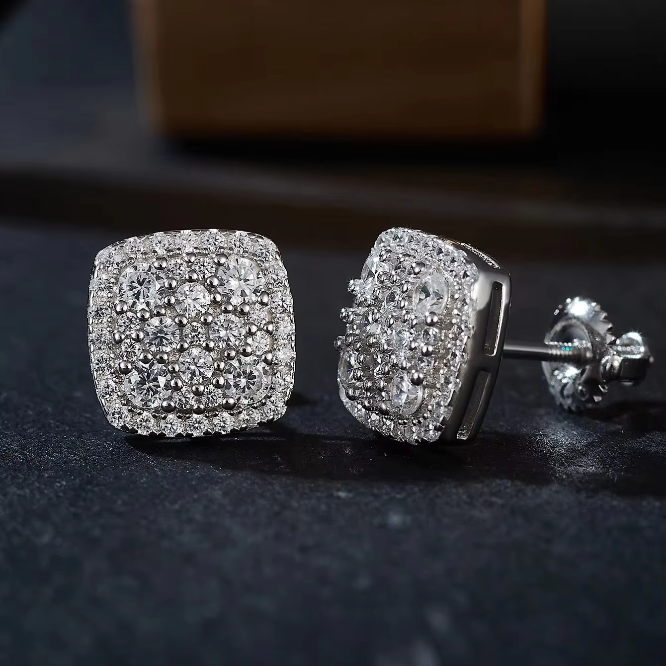 Luxury Rhodium Plated Fine Lab Grown Diamond Earrings VVS Moissanite Custom Women S925 Sterling Silver Stud Earrings