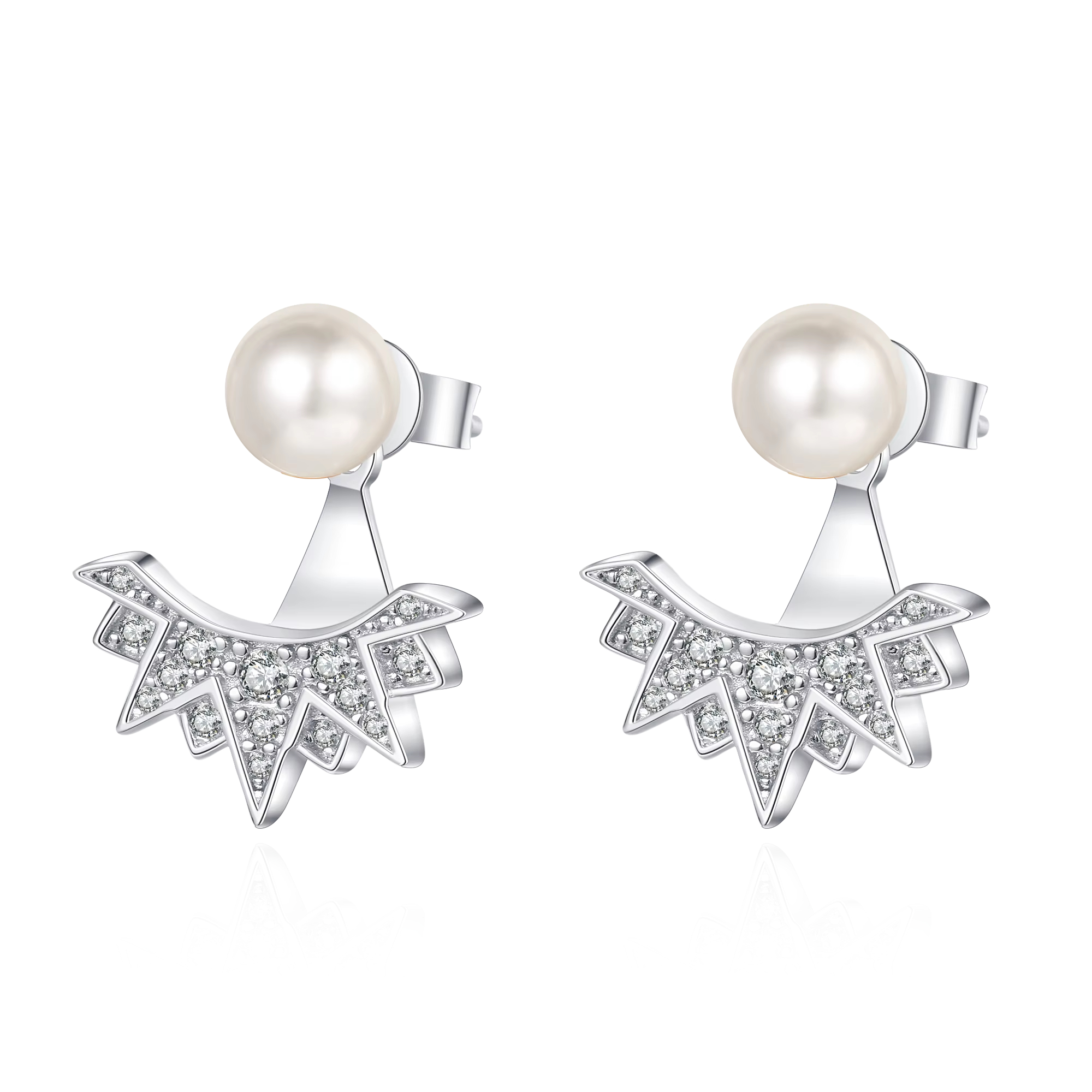 Luxury S925 Pure Silver Earrings for Women Personalized Pearl Moissanite Stars for Weddings Anniversaries or Parties-Gift