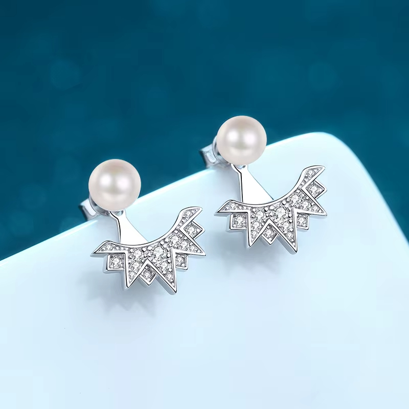 Luxury S925 Pure Silver Earrings for Women Personalized Pearl Moissanite Stars for Weddings Anniversaries or Parties-Gift