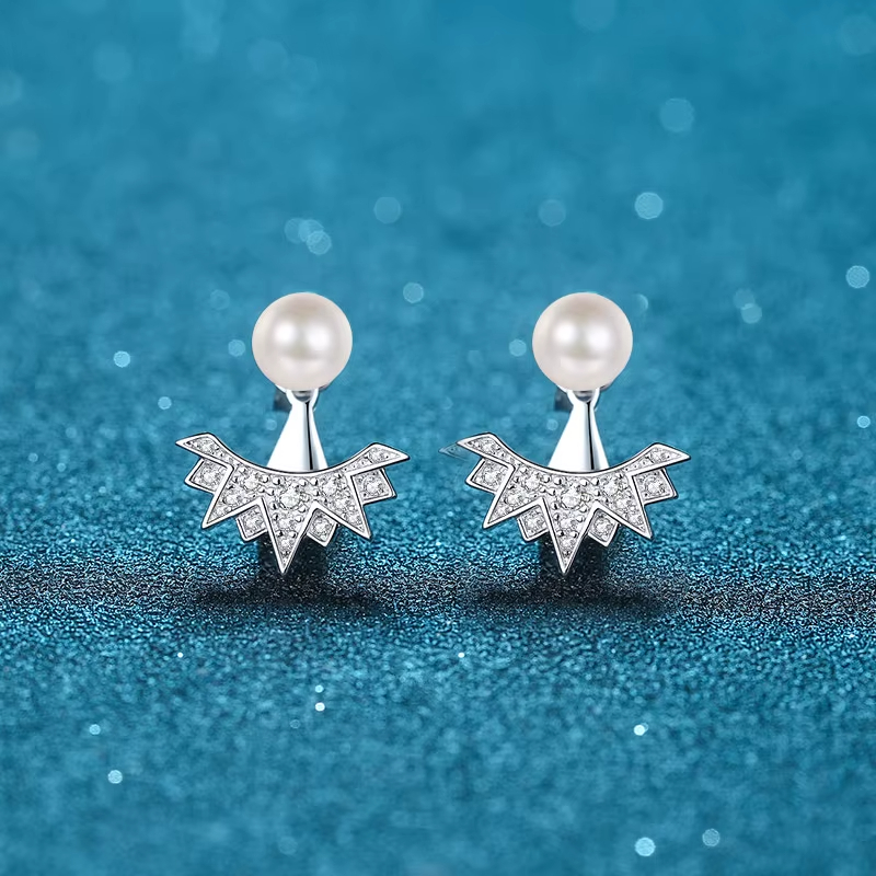Luxury S925 Pure Silver Earrings for Women Personalized Pearl Moissanite Stars for Weddings Anniversaries or Parties-Gift