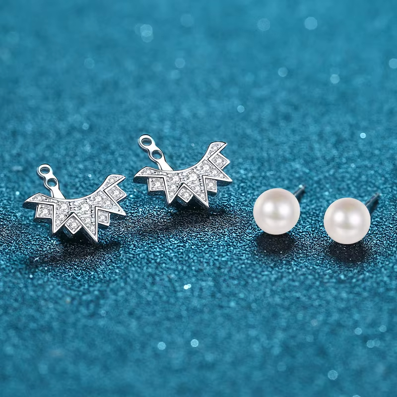 Luxury S925 Pure Silver Earrings for Women Personalized Pearl Moissanite Stars for Weddings Anniversaries or Parties-Gift