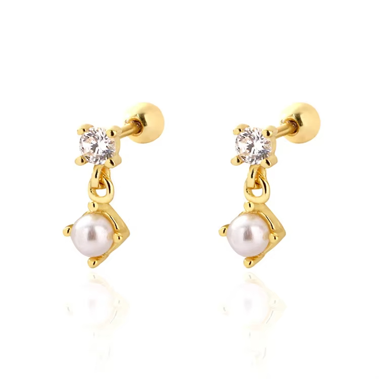 Luxury S925 Silver Diamond Pearl Screw Back Earrings for Women
