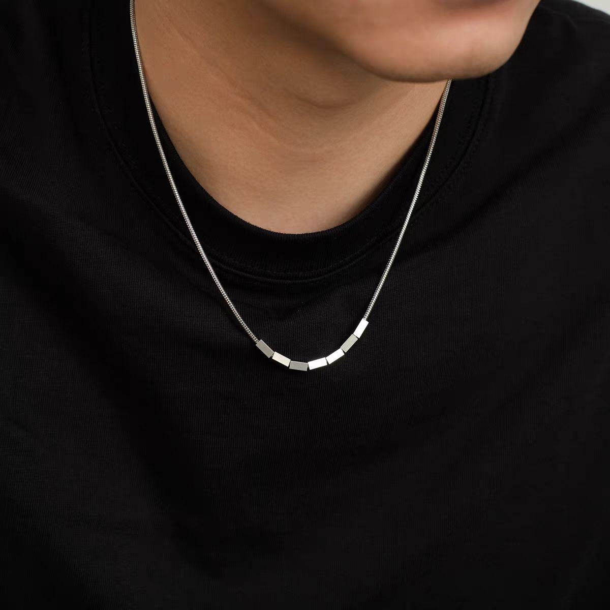 Magnetic Cube Pendant Necklace for Men – Stainless Steel Minimalist Chain