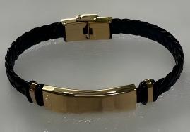 Men's Alpha Bracelet Leather Braided Strap with Gold Stainless Steel Clasp