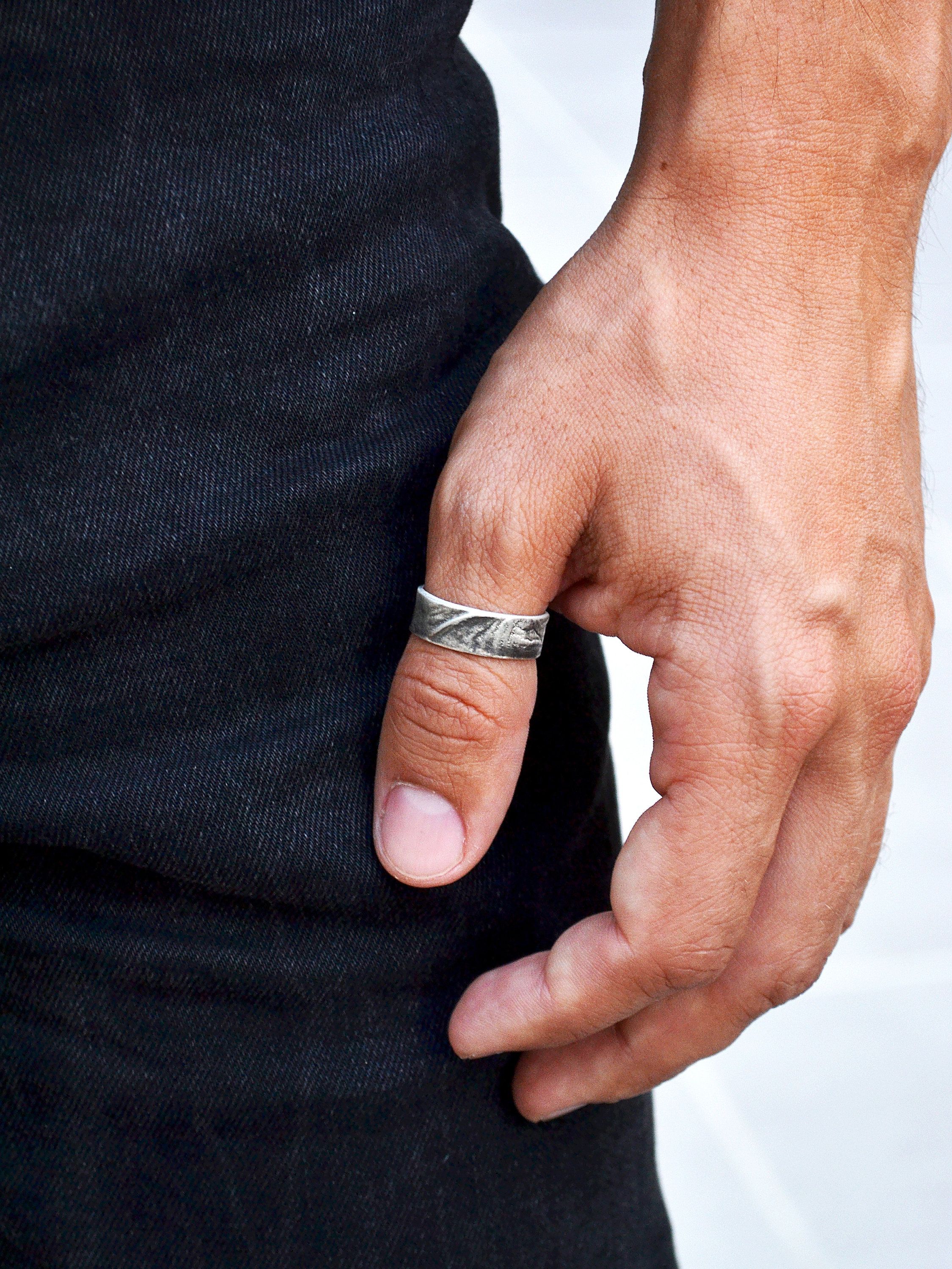 Men's Silver Thumb Ring - Unique Handmade Statement Band