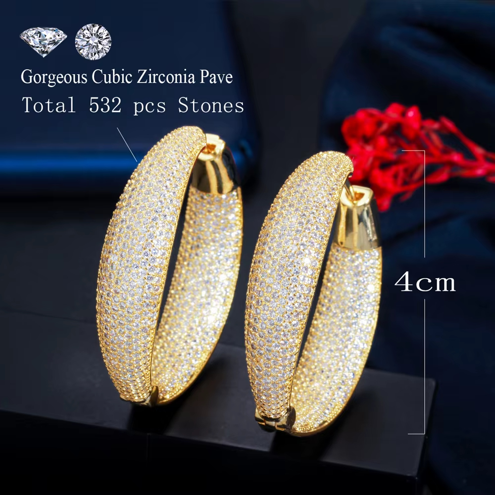 Micro Pave Cubic Zirconia Round Big Statement Hoop Earrings Silver Plated Luxury Women Wedding Bridal Jewelry Accessories