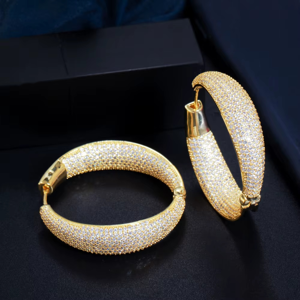 Micro Pave Cubic Zirconia Round Big Statement Hoop Earrings Silver Plated Luxury Women Wedding Bridal Jewelry Accessories